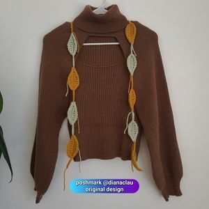 Hand Crocheted Autumn Forest Fairy Leaf Skinny Scarf